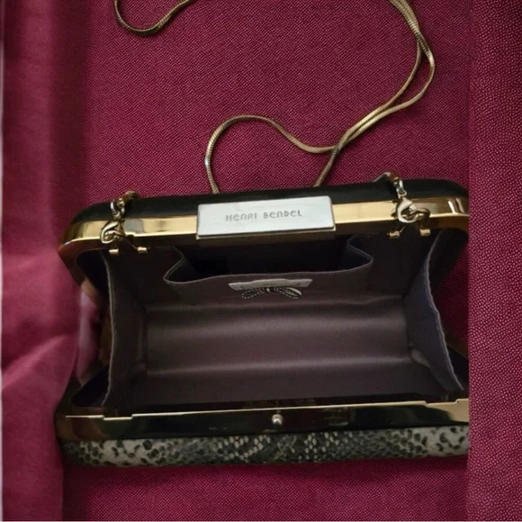 HENRI BENDEL Life Of The Party Purse Clutch Crossbody with Chain Snake Skin - Picture 6 of 8